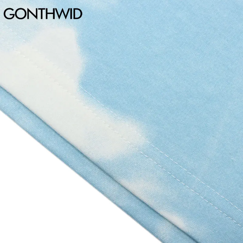 

GONTHWID Tshirts Streetwear Cloud Print Tie Dye Long Sleeve Tees Shirts Mens Hip Hop Harajuku Casual Cotton Loose Fashion Tops