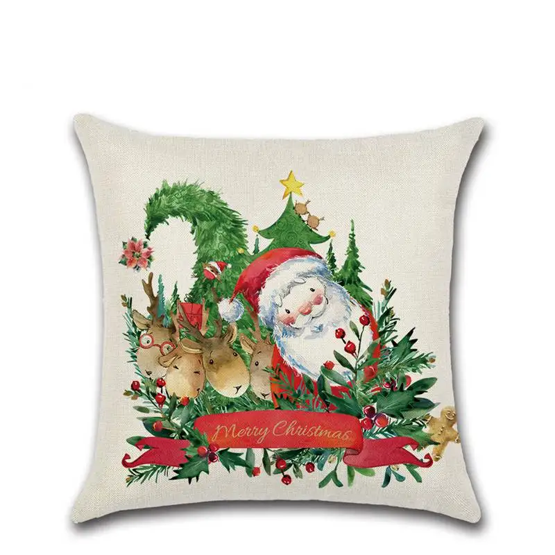 

18" UK Christmas Xmas Santa Claus Cushion Cover Pillow Case Home Decor Reindeer Polyester Pillow Covers