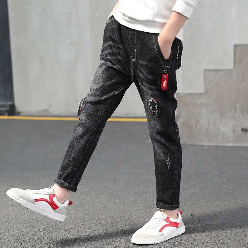 Хлопковые джинсы для мальчиков на весну и осень новинка 2021 модные брюки в