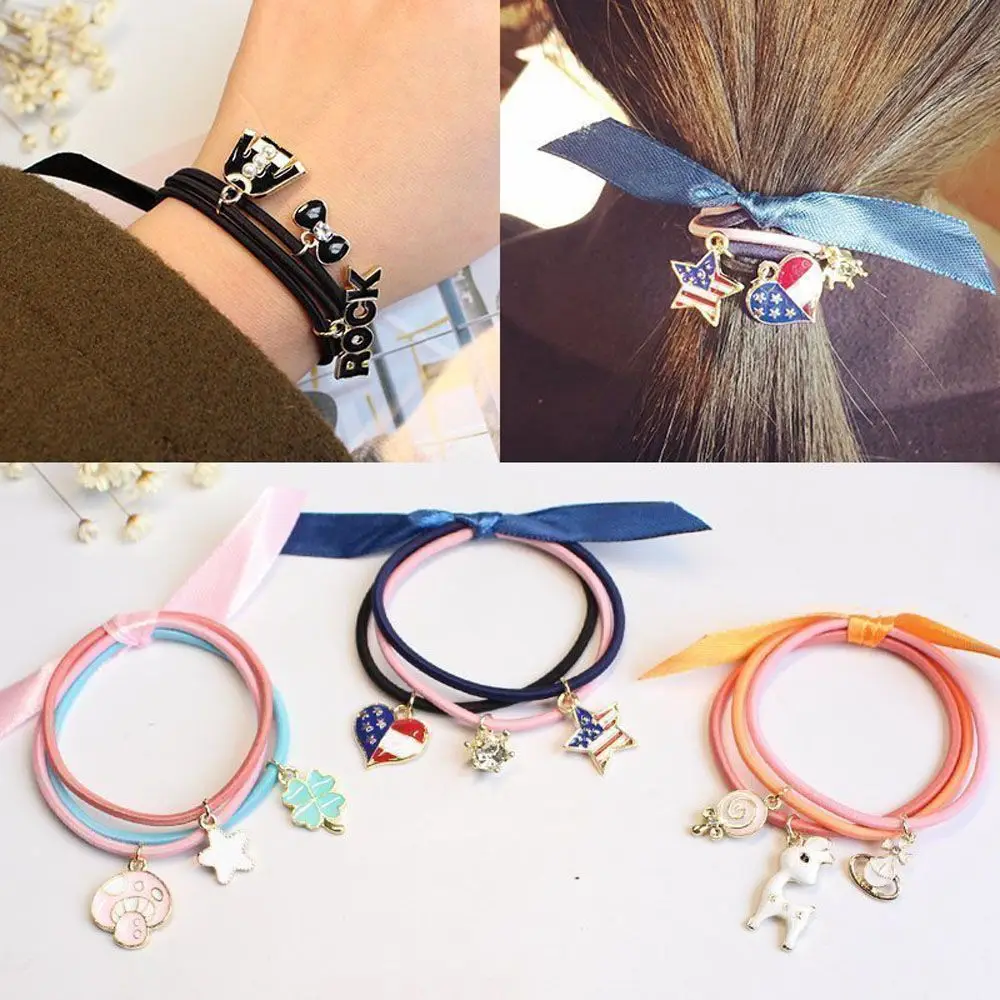 Корейская многослойная резинка для волос с бантом подвеска милым котом и сердцем