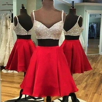short two pieces beaded v neck red homecoming dresses backless rhinestone knee length birthday graduation dresses for juniors