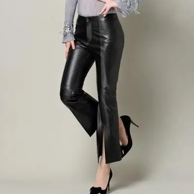 MESHARE Women New Fashion Genuine Real Sheep Leather Pants O4