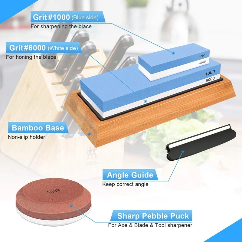 

Whetstone Knife Sharpening Stone Set,140/320,1000/6000 Grit Whetstone Sharpener,Polishing Tool Sharpener Stone Kit