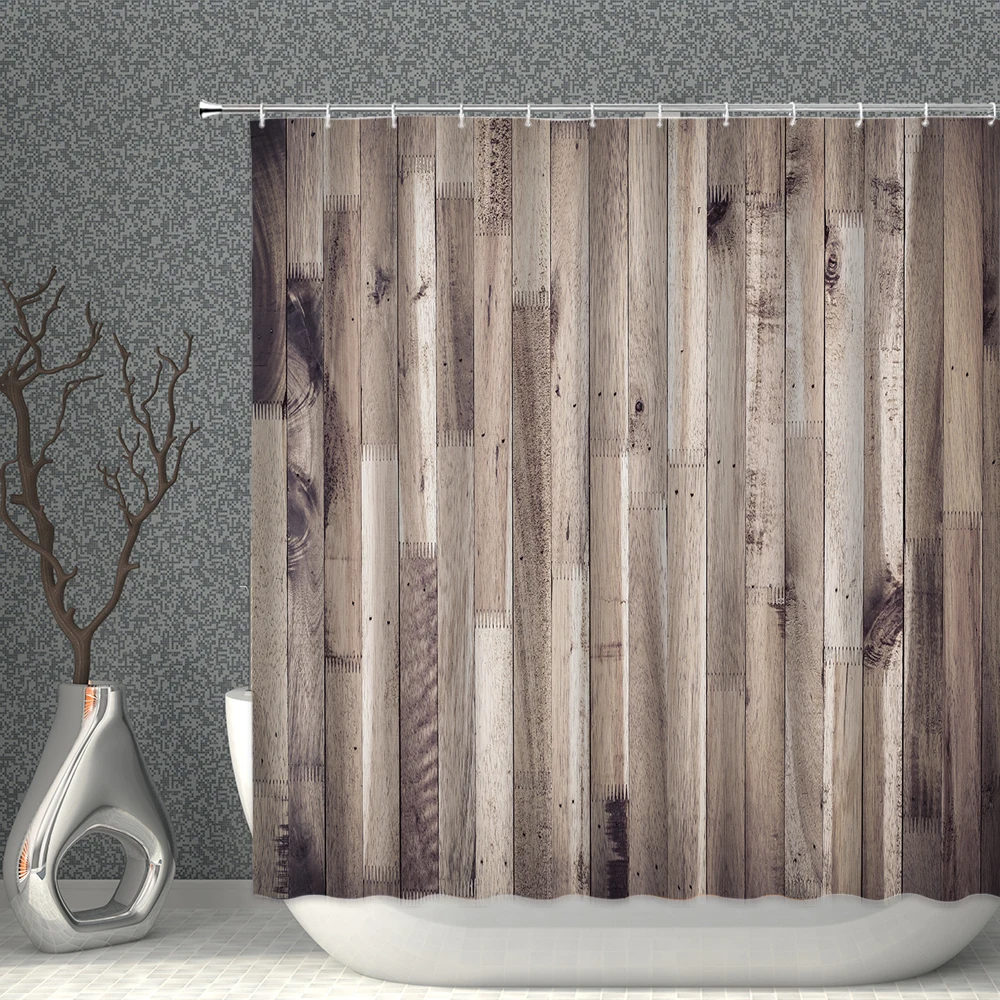 

Old Retro Wood Grains Shower Curtains Fashioned Architectural Stripe Bath Decor Pattern Polyester Fabric Home Bathroom Curtain