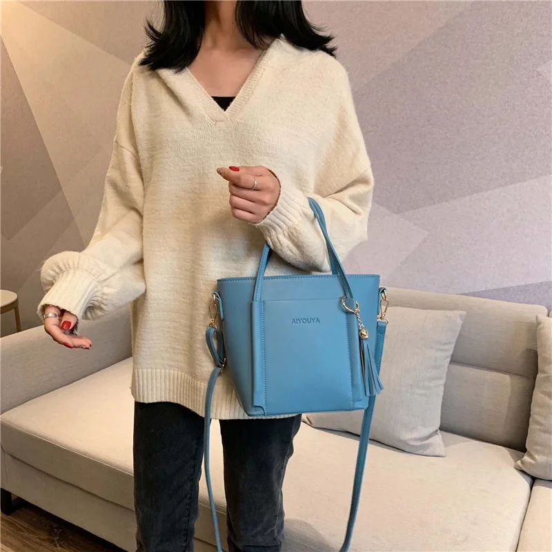 Youda Большая вместительная Женская однотонная сумка из ПУ материала для покупок