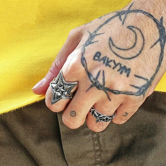 Кольца мужские в стиле панк винтажные перстни с резьбой по Цвет: старое серебро