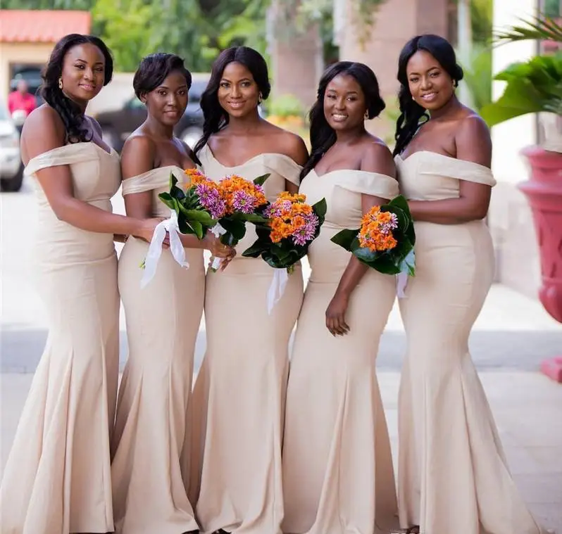 

Светильник шампанское размера плюс в африканском стиле Русалка, платье подружки невесты, платья с открытыми плечами Пол Длина Свадебная ве...