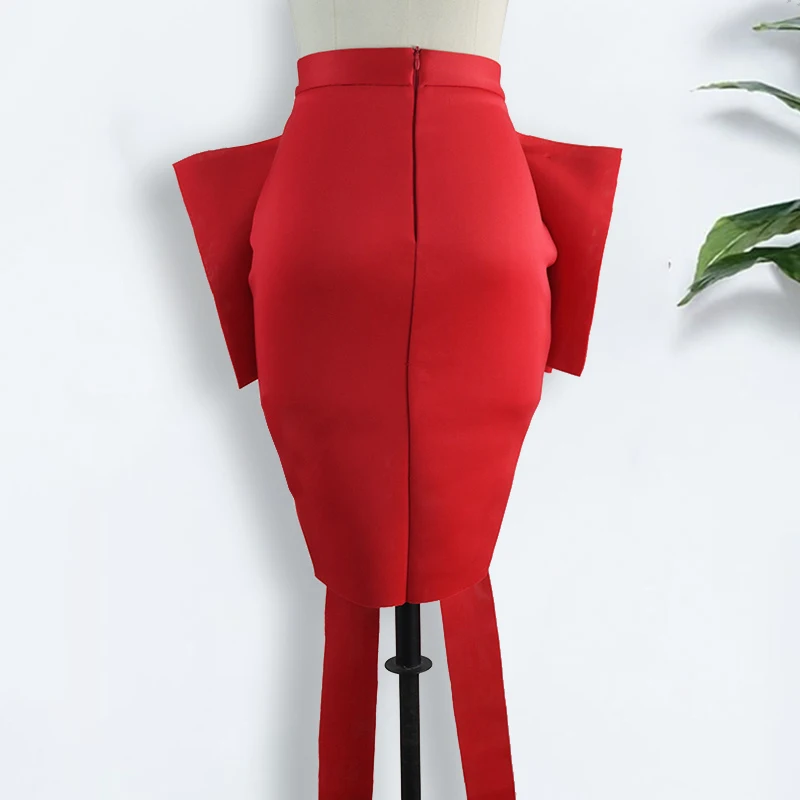 Женская юбка карандаш спереди большой галстук бабочка высокая талия разрез