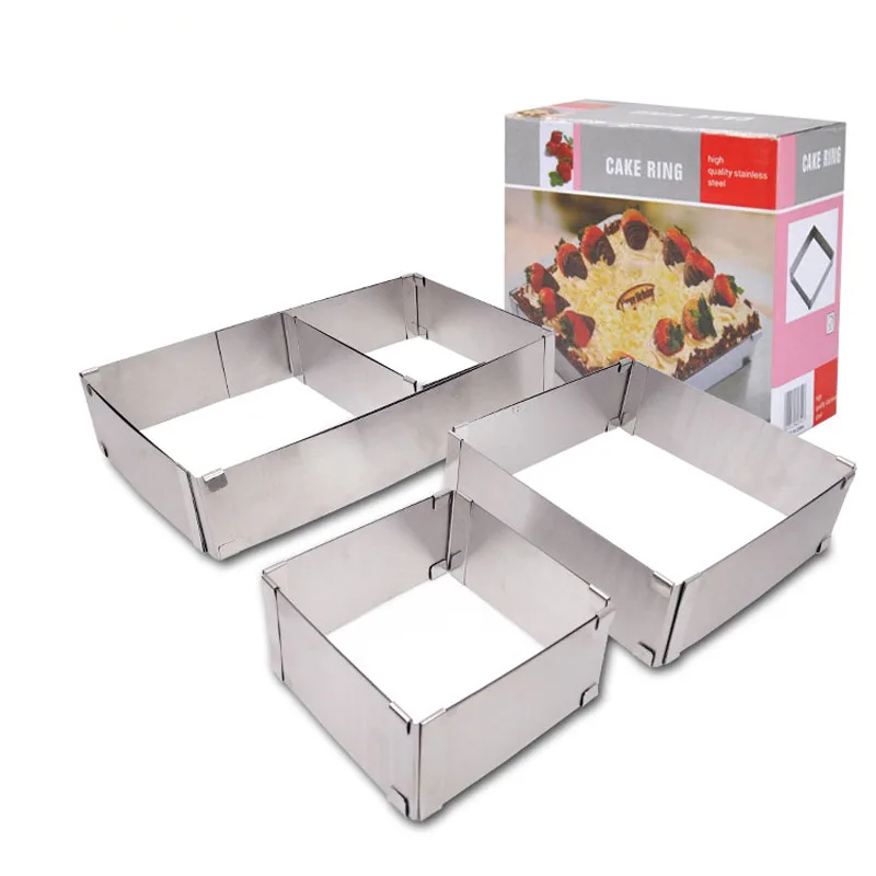 

Square Adjustable Mousse Cake Mold Stainless Steel Baking Mould Kitchen Accessories Cake Decorating Tools 10-18cm
