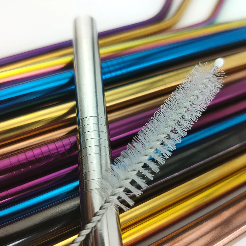 

Reusable Stainless Steel Straws Set Straight Blending Metal Drinking Straw with Cleaning Brush 5Pcs