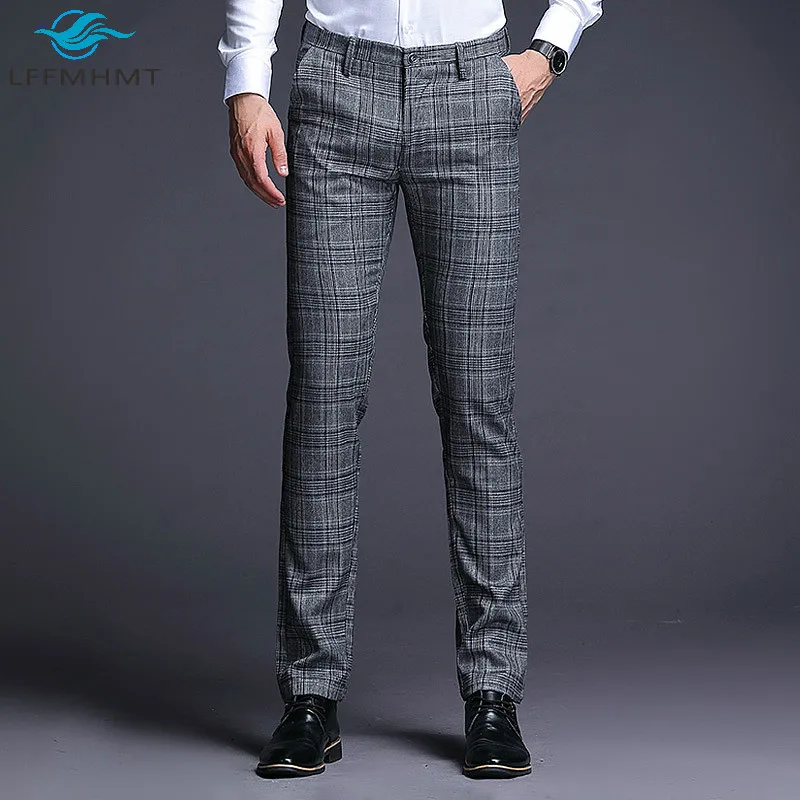 

Men Spring Autumn Fashion Classical Plaid High Quality Suit Pants Business Slim Casual Korean Style Trendy Simple Basic Trousers