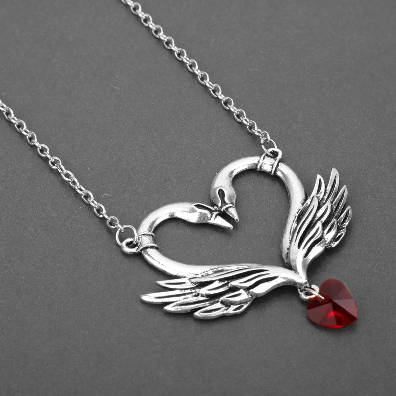 Женское Ожерелье женское очаровательное колье Красный Кристалл Два лебедя