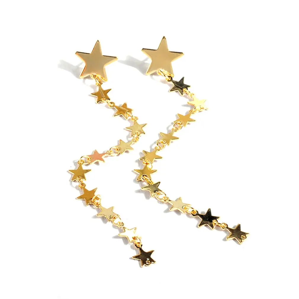 Серьги с золотыми звездами простые Эффектные серьги крючком|Серьги-подвески| |