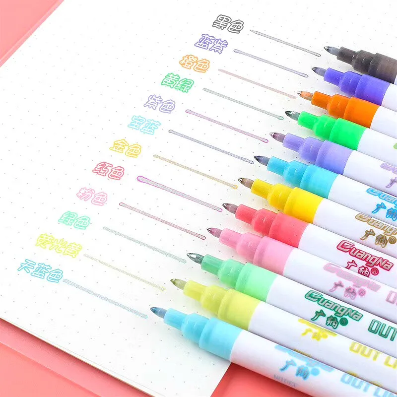 

12 Colors Double Lines Contour Art Pens Markers Pen Out Line Pen Highlighter Scrapbooking Bullet Diary Graffiti Poster Card