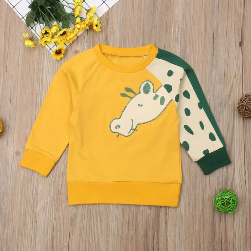 Хлопковая футболка с жирафом для маленьких мальчиков и девочек топ свитер