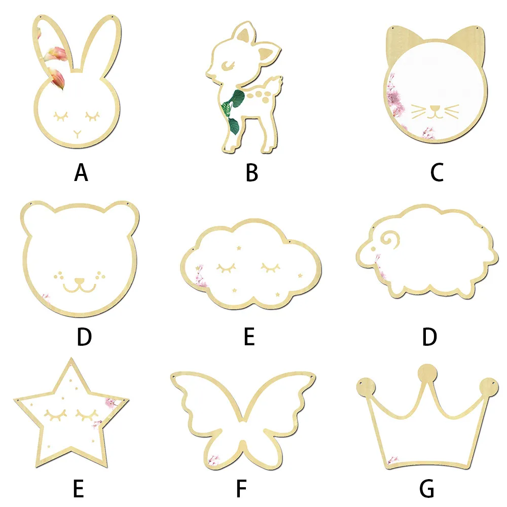 

Children Cartoon Decorative Mirror Bathroom Baby Room Rabbit Star Wood Acrylic Mirror Frame Creative Home Art Wall Decorations