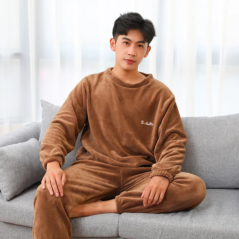 

Men's Suit Coral Velvet Pajamas Fall/Winter Couples Home Service Warm Pajamas Plus Velvet Thickening Can Be Worn Outside