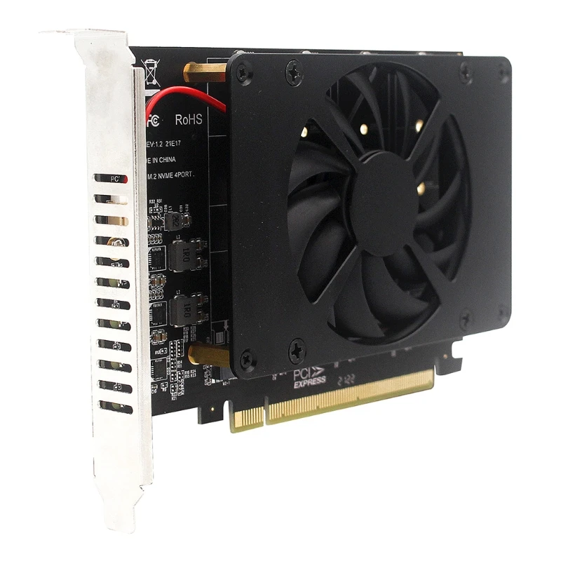 Nvme Pcie Adaptador Pci-e X16 Nvme M.2 m Chave Ssd Raid Matriz Placa-mãe Pci-e Split Cartão Ssds com Ventilador de Refrigeração Cabos de computador e conectores