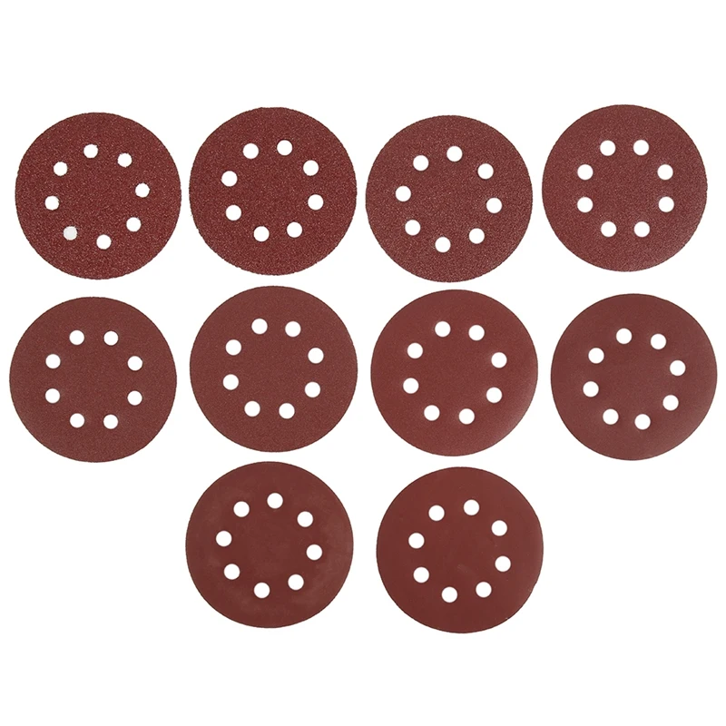 

New 100Pcs 5Inch 125mm Round Sandpaper Eight Hole Disk Sand Sheets Grit 40-600 Hook and Loop Sanding Disc Abrasives for Polish