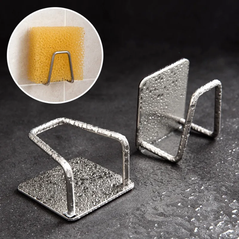 

Stainless Steel Washing Sponges Holder Hook Self Adhesive Sink Sponges Drain Drying Rack Kitchen Sink Accessories Organizer