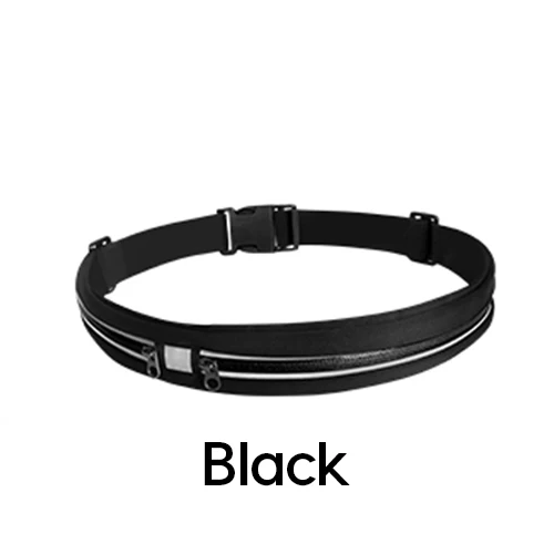 Black Sports Running Belt Slim Waist Pocket Belt Outdoor Dual Pouch 2 Pockets Sweatproof Reflective Waist Pack Fitness Workout Bag - Цвет: Black