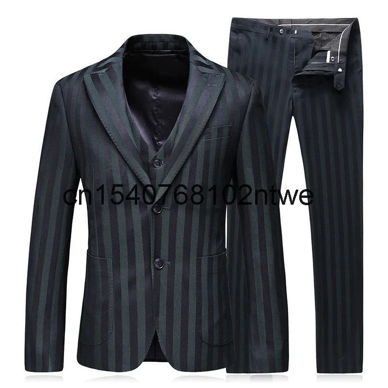 

Осенний большой мужской костюм из трех предметов Молодежный корейский Тонкий Повседневный полосатый мужской костюм