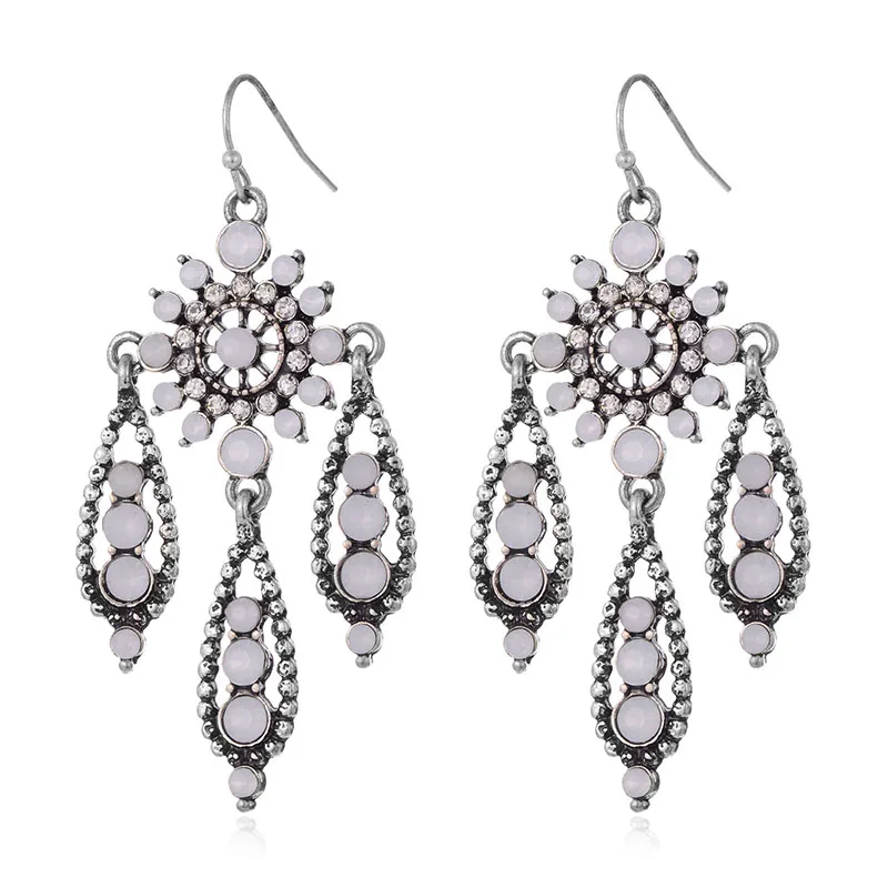 E3-10422 crystal Shineland дешевые оптовые цены богемные желтый фиолетовый синий кристалл цветок висячие серьги женские этнические Boho ювелирные изделия подарок - Окраска металла: E3-10422 crystal