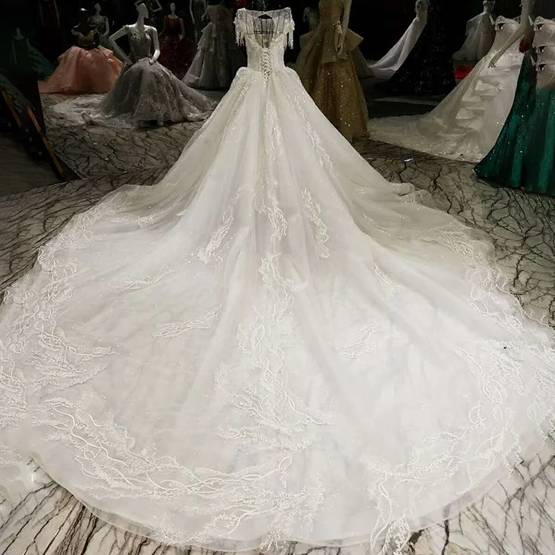 LSS004 свадебное платьеРоскошное платье бисером бальное кружево с коротким рукавом