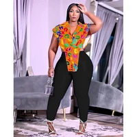 plus size letter print two piece set for women fall 2021 button up oversized tops sports pants streetwear outfits