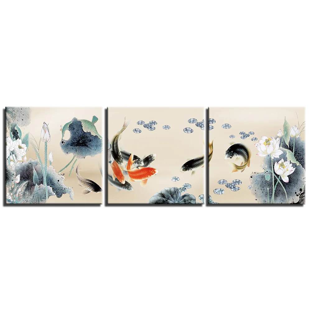 

3 Pieces Canvas Painting Fish Ink Painting Posters Modern Home Wall Decor Canvas Art HD Print Wall Pictures For Child Bedroom