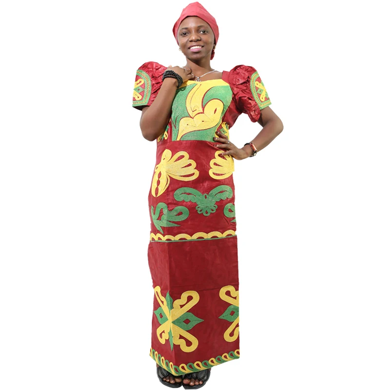 Красный MD bazin dashiki women dress african style long dress with headwrap gold embroidery kanga dresses south africa lady clothes - Цвет: Красный