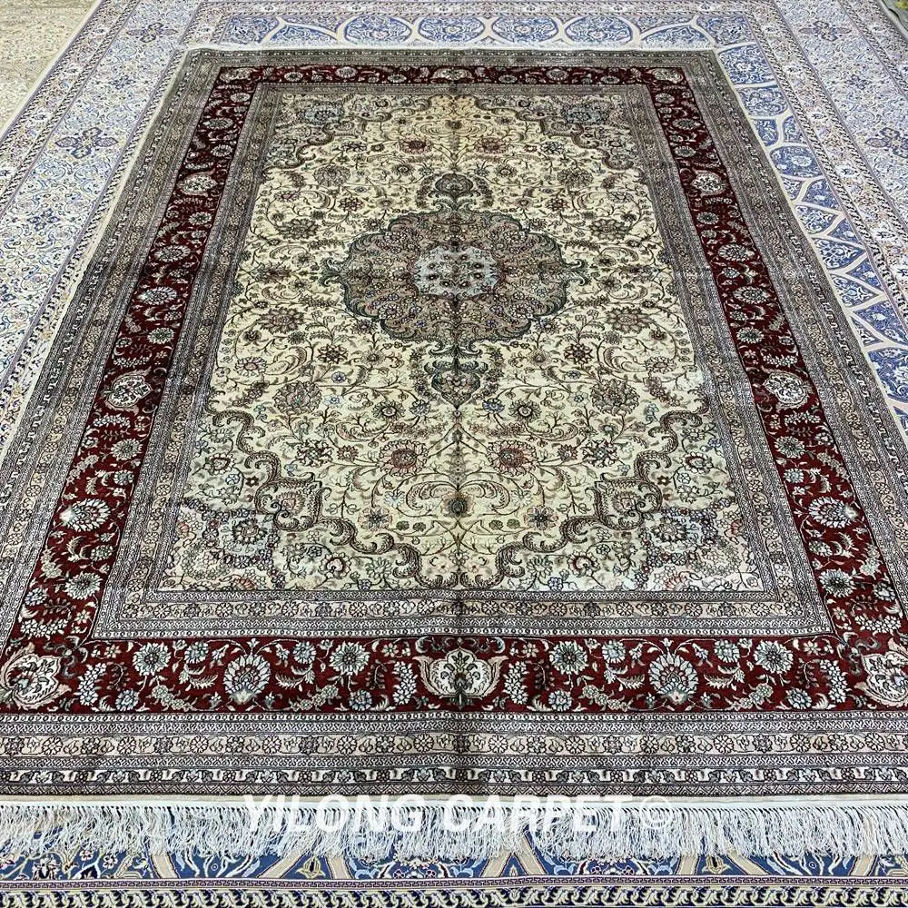 YILONG 6 'x 9' бежевый шелковый Традиционный персидский коврик ручной работы для