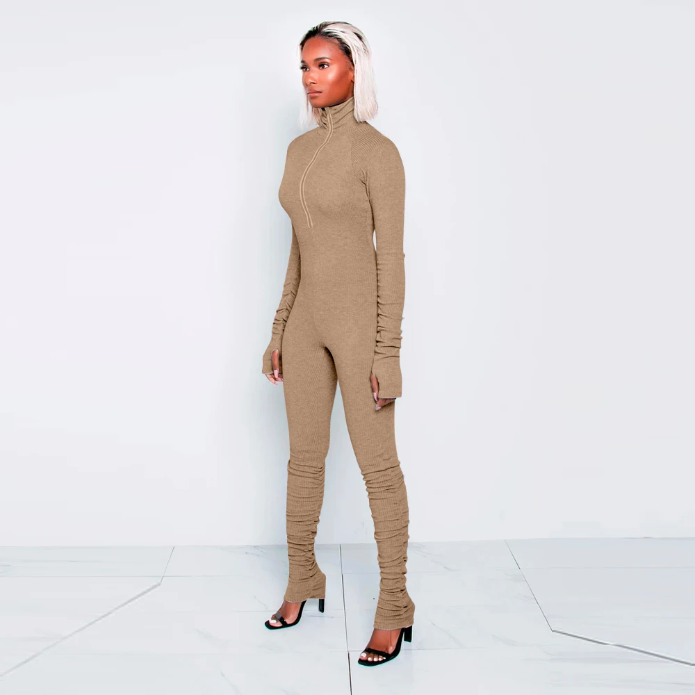 KGFIGU комбинезон 2021 Новый стиль Для женщин с высоким воротом на молнии в рубчик