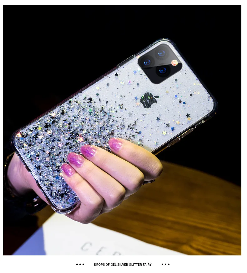 LOVECOM постепенная блестящая Звезда чехол для телефона для iPhone 11 Pro Max XR XS Max 6 6S 7 8 Plus X Мягкая эпоксидная Милая прозрачная задняя крышка подарки