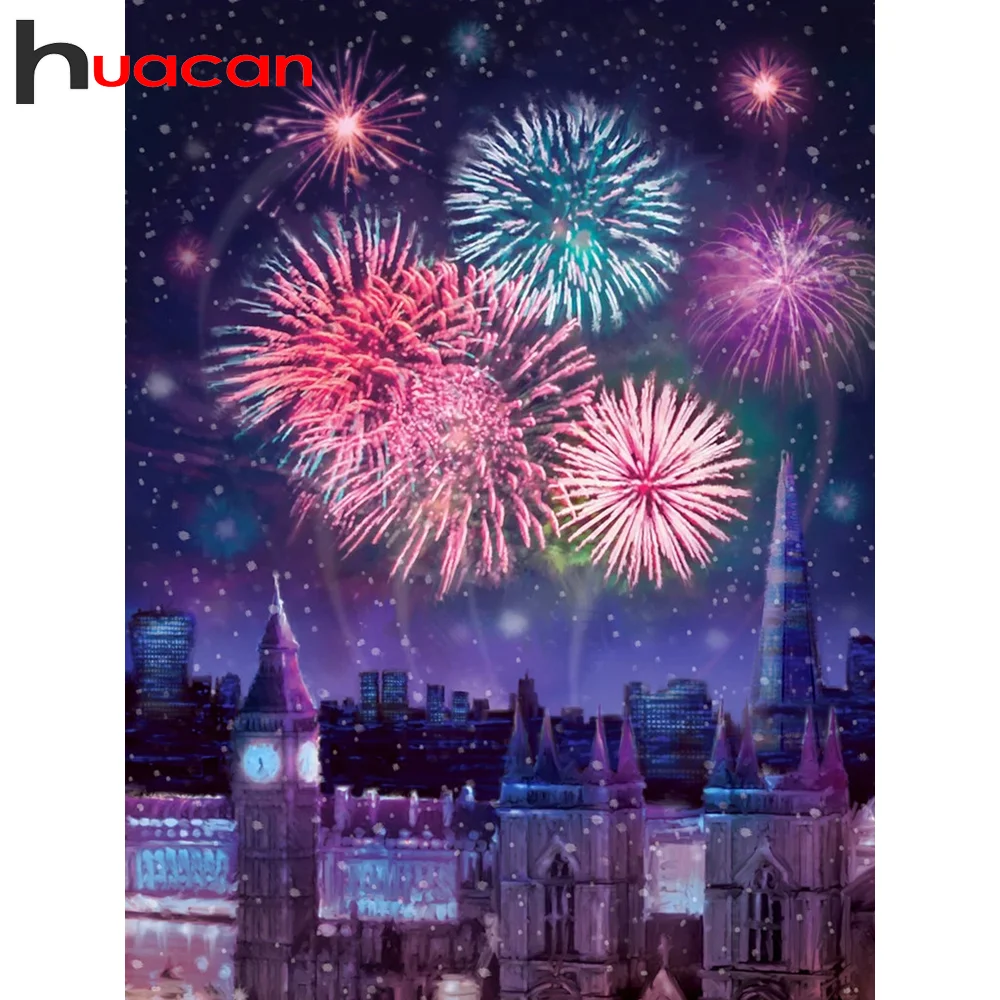 

Алмазная 5D картина Huacan «сделай сам», мозаика с изображением фейерверка, вышивка в виде пейзажа и города, украшение для дома