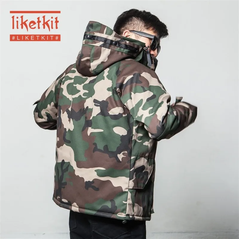 Liketkit мужские зимние парки 2019 Мужская камуфляжная хлопковая куртка с капюшоном