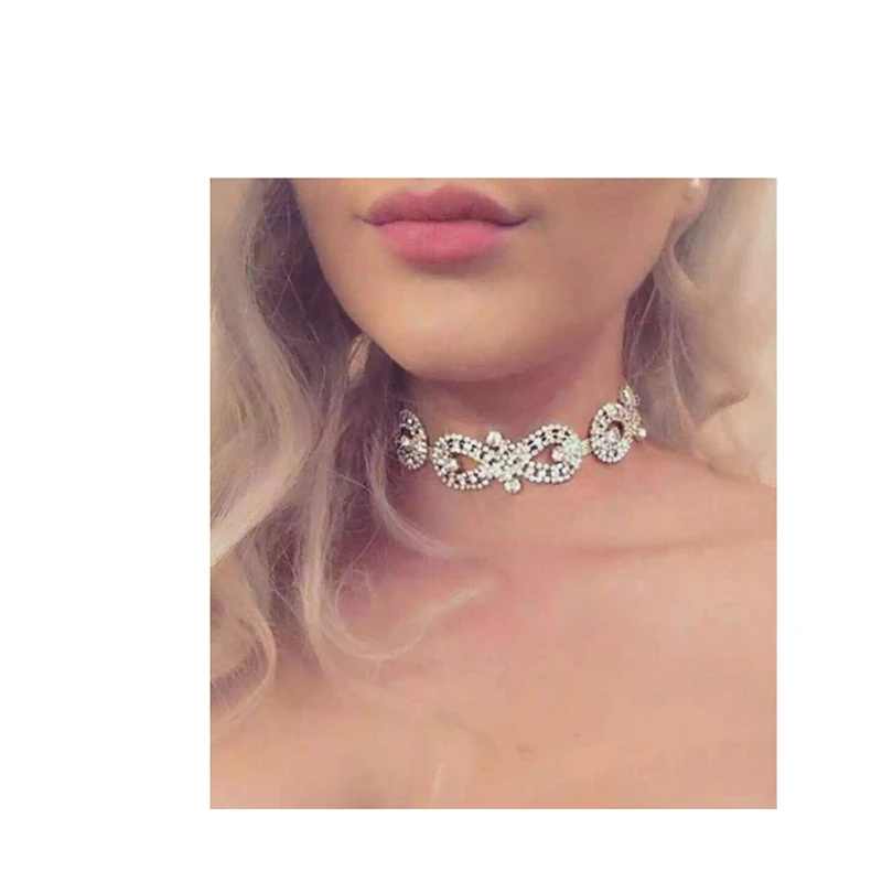 Прямая поставка Bling, со стразами и кристаллами чокер колье массивные золотые серебряные цвета Короткие ювелирные изделия для женщин - Окраска металла: Покрытие из розового золота