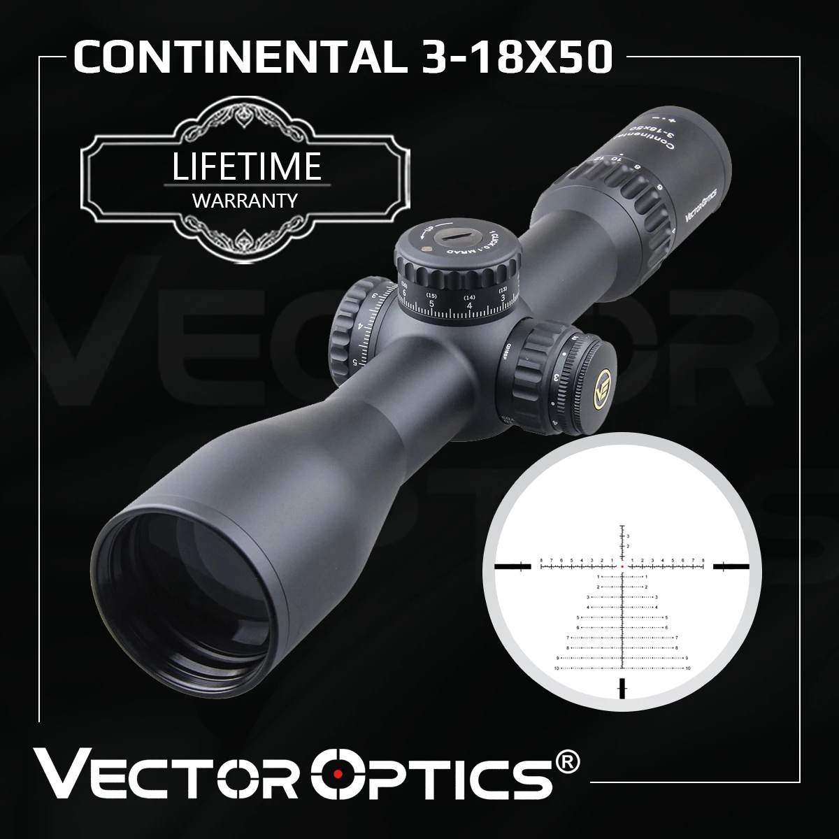 Vector Optics Continental 3 18x50 HD FFP охотничий оптический прицел 34 мм 1/10 мил ноль стоп 90%