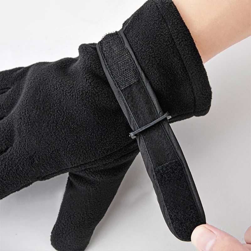 

New Men Winter Thicken Warm Polar Fleece Touchscreen Gloves with Adjustable Strap Outdoor Driving Windproof Thermal Full Finger