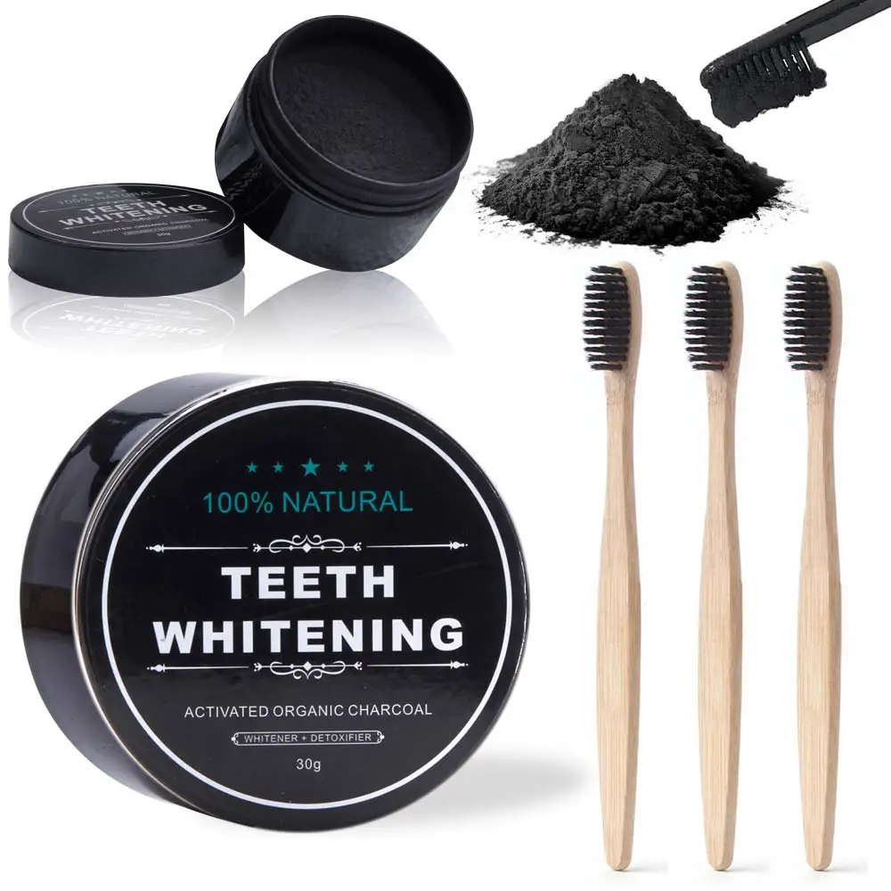 Натуральный уголь Отбеливание зубов порошок с 3 шт. зубная щетка бамбук