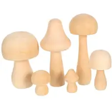 6Pcs Wooden Unfinished Mushroom DIY Crafts Painting Mushroom Set Natural Unfinished Mushroom for DIY Plain Wood Peg