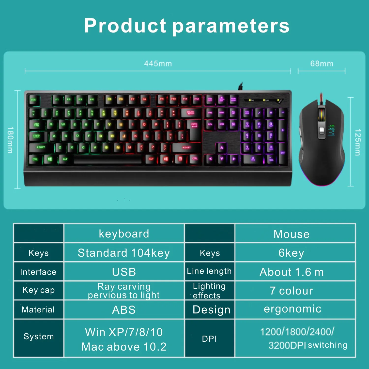

LED Backlight Gamer Keyboard And Mouse Set USB Wired Mute 3200dpi Multi-Media Cable Gaming Keyboard Mouse Combo For PC Computer