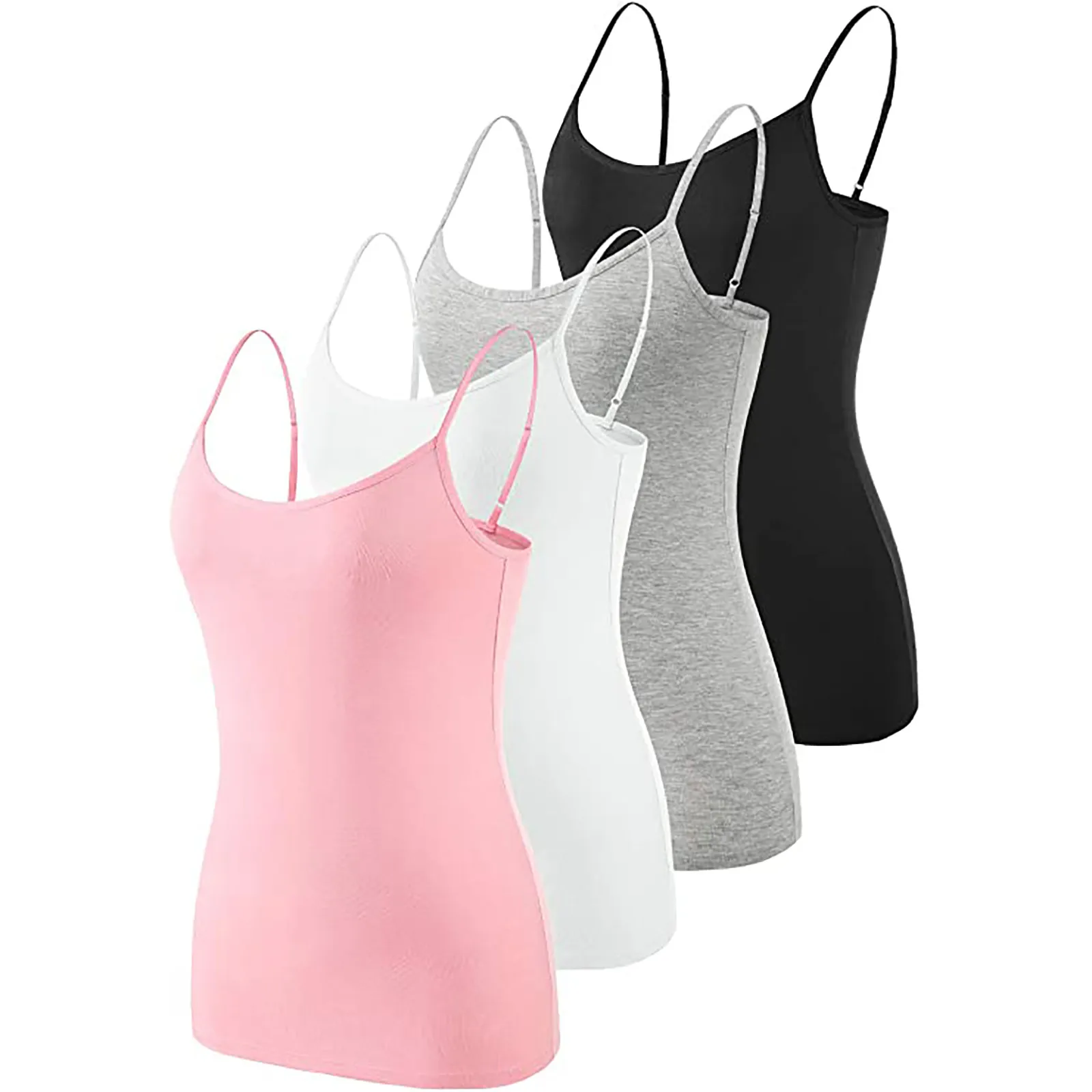

4pc Women's New Camis Summer O-neck Solid Sleeveless Casual Loose Vest Tops Fashion Clothiong