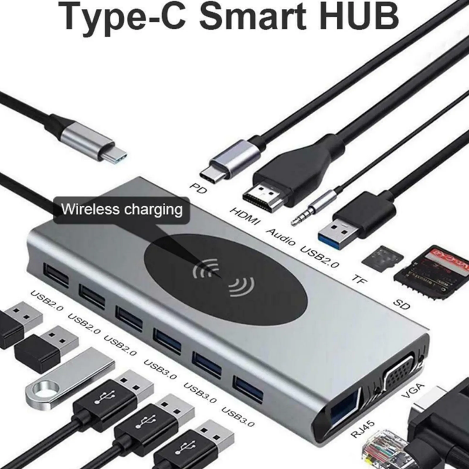 Usb концентратор 15 в 1 Type C Hdmi usb3.0 Vga Rj45|USB-хабы| |