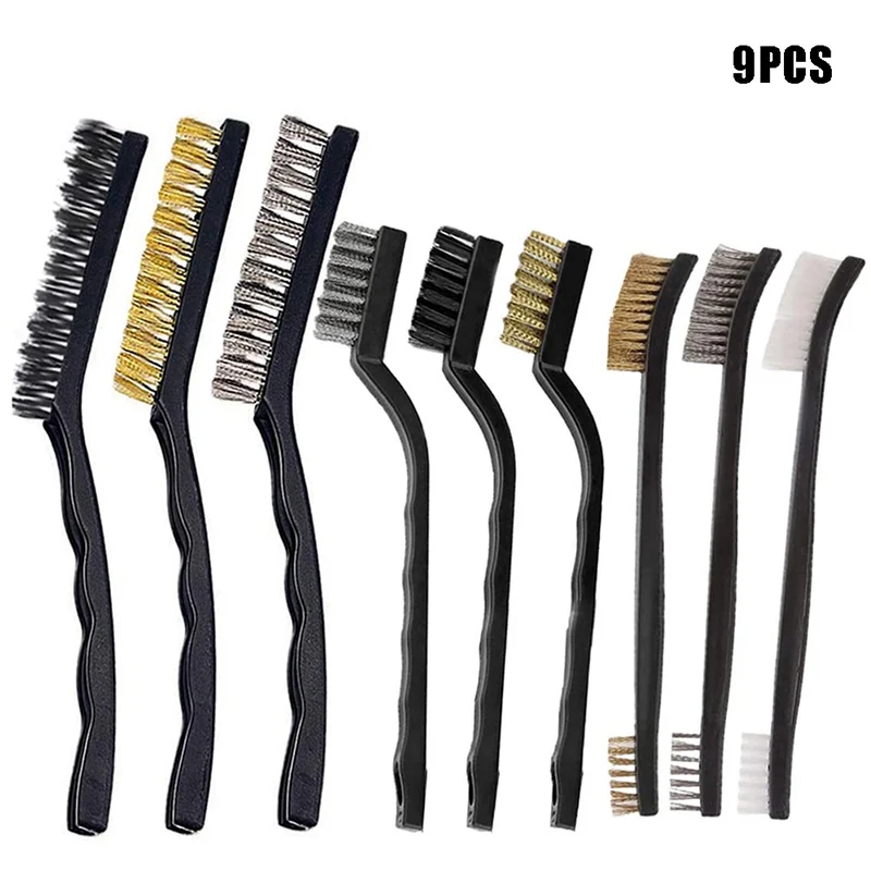 

9pcs Wire Brush with Stainless Steel Brass Nylon for Removal Small Wire Brush for Cleaning Welding Slag Rust Dust