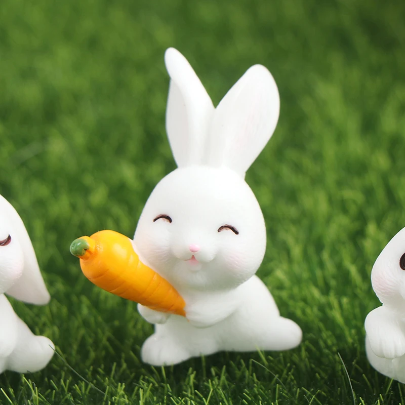 

4Pcs Easter Rabbit Carrot Miniature Garden Decor Mini Bunny Easter Cupcake Decor