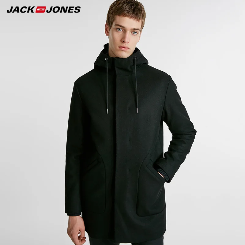 Мужское длинное шерстяное пальто с капюшоном Jack Jones зимняя куртка 218427506|Мужские