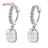 genuine 925 sterling silver women hoop earrings prong setting letter square brand hanging earrings aaa zircon earring jewelry