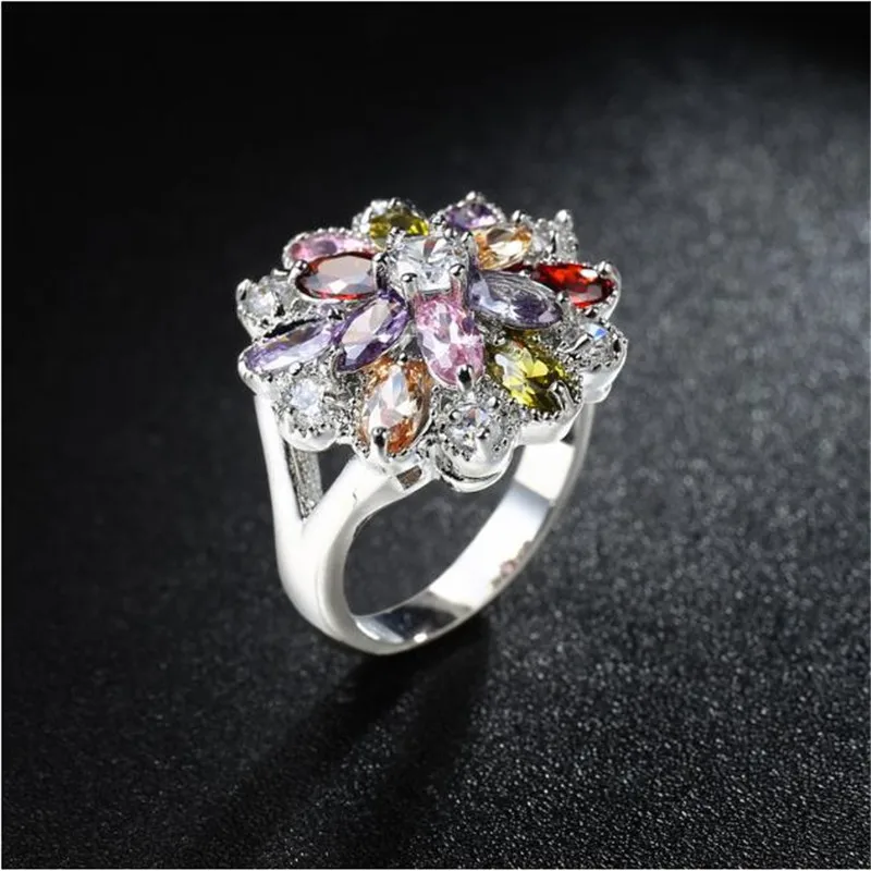 Multicolor Cubic Zirconia Ring Size 6 7 8 9 10 Retro Flower Party Engagement Rings For Women Fashion Jewelry Gifts | Украшения и