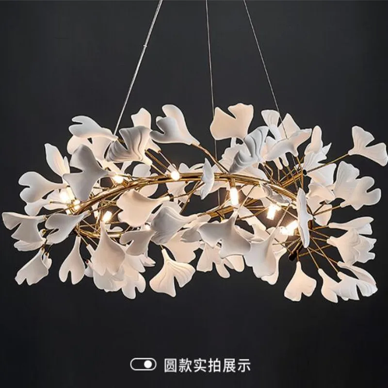 

Lustre Luxury Gold Branches Chandeliers Ceramic Ginkgo Biloba Chandelier Light Interior Home Stair Dining room Chandelier